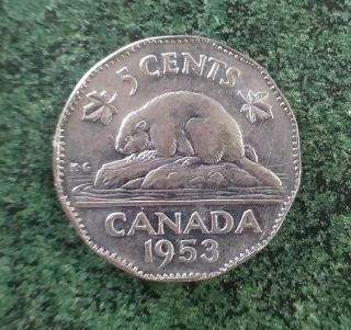 Rare 1953 Canada 5 Cents Elizabeth Ii,  Sf,  Far Leaf,  Canadian Nickel Coin Rare