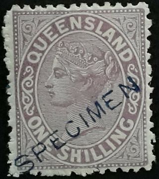 Rare 1882 - Queensland Australia 1/ - Lilac 2nd Sideface Stamp Specimen O/p