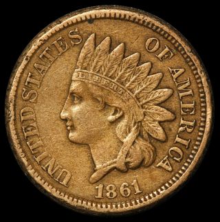 1861 U.  S.  Indian Head One Cent Penny Coin - Quality - Rare Key Date