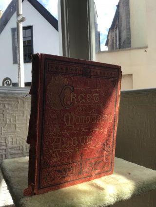 Very Rare 19th Century Cloth Album Of Crests & Monograms,  2 Full Crest Envelopes