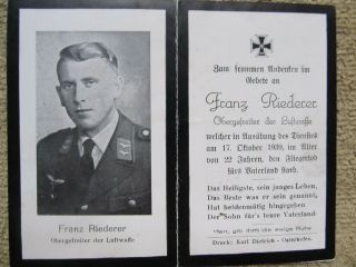 Rare Wwii German Death Card,  Pilot Shot Down In 1939,  Polish Front,  Poland