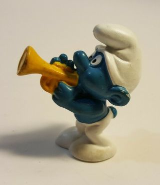 90497) Smurf Trumpet Player Rare Small Trumpet Trompette Peyo Schroumpf