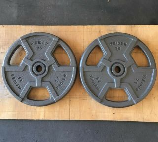 2x 25 Pound Weider Standard Weight Plates 50 Lb Total Weights.  Rare Grip Plates