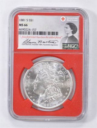 1881 - S Ms 66 Morgan Silver Dollar - Ngc - Red Cross - Rare Clara Barton 728