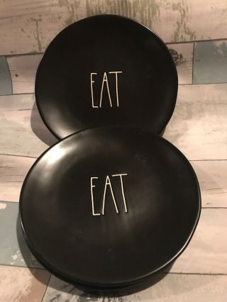 Rae Dunn By Magenta Rare Htf Eat Black Plates Set Of 4 Appetizer Snack 8” 
