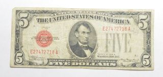Crisp - 1928 - B $5.  00 Red Seal Us Note - Rare 549