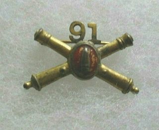Rare Wwii 91st Cac Officer Brass Solid Back Pin Back