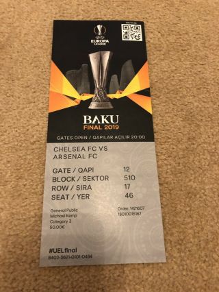Ticket Europa League Final Chelsea Arsenal Baku 2019 Uefa Fc Rare