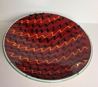 Poole English Art Pottery Bowl Red Yellow Black Abstract Strobe Pattern - Rare