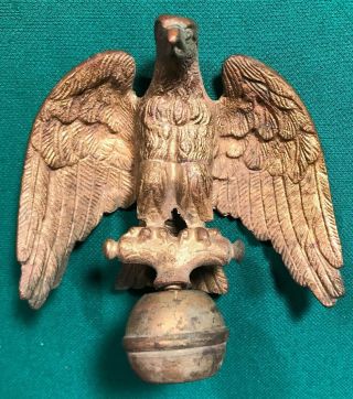 Rare Vintage Gilt On Brass Standing On Pearch Eagle Flag Pole Topper