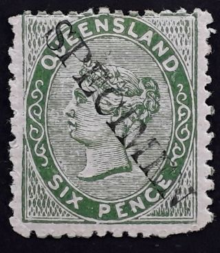 Rare 1879/80 - Queensland Australia 6d Yellow Green 1st S/f Stamp Specimen