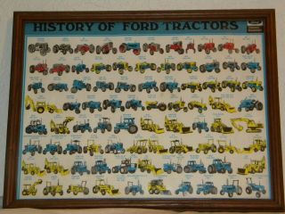 Vtg Poster / Print 1917 - 1983 History Of Ford Tractors 17 " X 13 " Wood Framed Rare