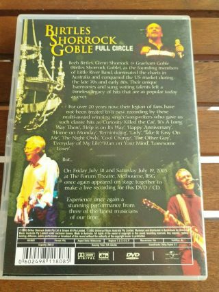 DVD BIRTLES SHORROCK GOBLE - Full Circle (Rare 80 ' s LITTLE RIVER BAND) 2