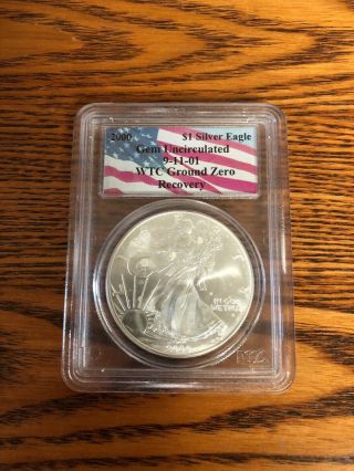 Pcgs 2000 Ase $1 Silver Eagle Wtc Ground Zero Recovery Coin 9 - 11 - 01 Rare Find