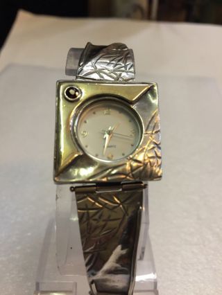Vintage Rare Handcrafted Sterling Silver 925 14k Gold Ladies Bracelet Watch