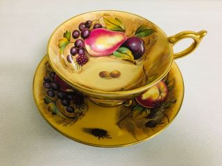 Aynsley Orchard Gold Tea Cup and Saucer Fruit Rare England Bone China 2
