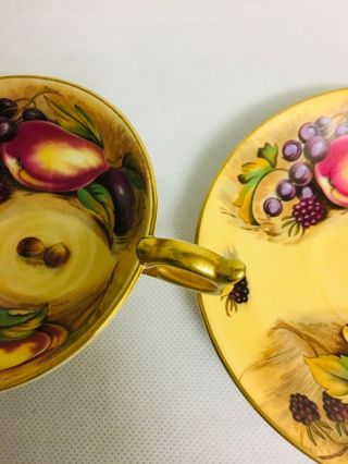 Aynsley Orchard Gold Tea Cup and Saucer Fruit Rare England Bone China 4