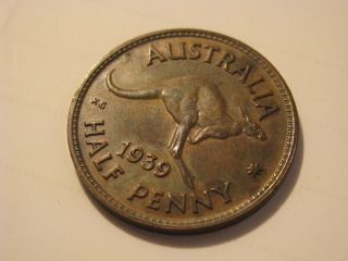 Australia 1939 Roo Half Penny Rare Key Date Higher Grade Coin Aunc,  Unc L135