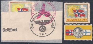Norway: Rare Wwii Nazi Occupation Labels Incl One Tied,  Vf & Important Group
