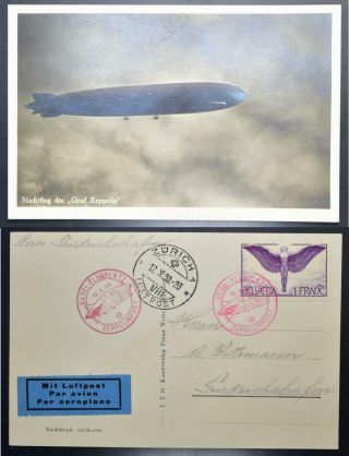 Germany To Switzerland 1930,  $$$,  Zeppelin,  Rare Airship Bern - Basel Flight Ppc
