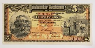 Mexico 5 Pesos 1914 Banknote Gem Unc Rare