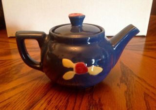 Coors Rosebud Pottery Rare Small Deep Blue Teapot And Lid Circa 1920s