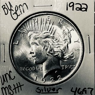 1922 P Bu Gem Peace Silver Dollar Unc Ms,  U.  S.  Rare Coin 4697