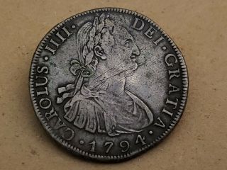 1794 Pr Bolivia 8r 8 Reales Charles Iv Potosi Silver Coin - Rare