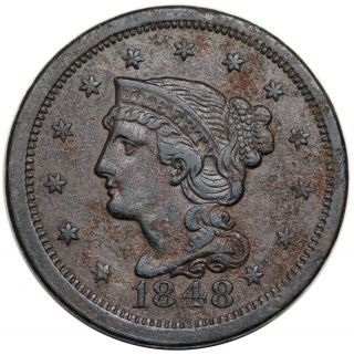 1848 Braided Hair Large Cent,  Rare N - 26,  R5,  Vf,  Detail