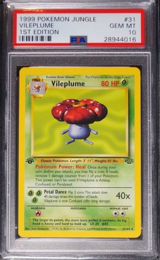 1999 Pokemon 1st Edition Jungle Rare Vileplume 31 Psa 10 Gem