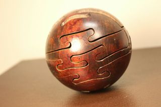 Rare Antique Wooden Treen Puzzle Ball Game