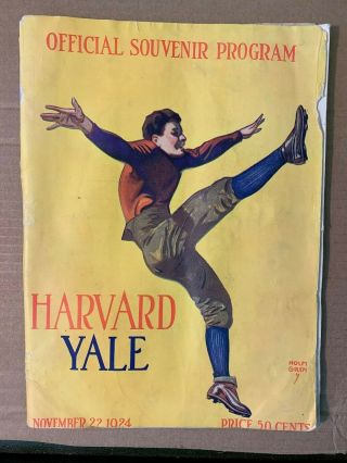 1924 Yale Vs Harvard Official Football Program Poor Rare