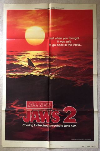 Jaws 2 Teaser One - Sheet Movie Poster (1978) Style B Rare