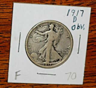 Rare 1917 - D (mark On Obv) Silver Walking Liberty Half Dollar – Grade " Fine "