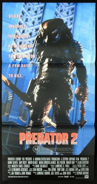 Predator 2 Rare Daybill Movie Poster Danny Glover Gary Busey Kevin Peter Hall