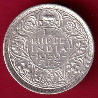 British India - 1939 - Bombay - Kg Vi - 1/4 Rupee - Rare Silver Coin Ax5