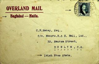 Iraq 1931 Rare Overland Mail Baghdad - Haifa To Irish State