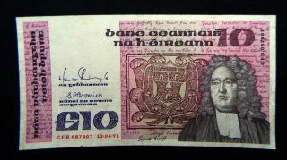 1991 Ireland Rare Banknote 10 Pound Xf
