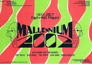 Mallennium 2002 Rave Flyer Flyers 1/7/89 A5 Rare Acid House Illegal
