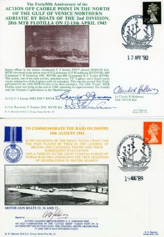 2 Rare Fdcs - Royal Navy - Ww2 - Mtb Actions - Dso - 3 X Dsc - Dsm - Signed