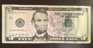 2009 $5 Dollar Bill Frn Very Rare Star Note Low Serial Number