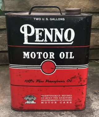 Vtg Penno Motor Oil 2 Gallon Oil Can 100 Pure Pennsylvania Oil Rare Gas & Oil
