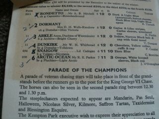 vintage Kempton park horse racing programme Rare Christmas 1965 Arkle 7