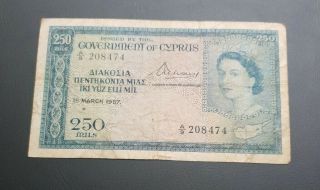Cyprus 1957 250 Mils Qeii Pick 33 Queen Elizabeth Extremely Rare