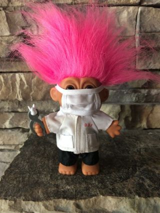 Russ Troll Doll 4” Pink Hair Brown Eyes Rare Dentist Troll