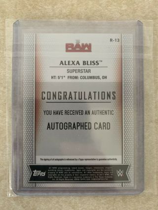 Topps WWE 2017 Walmart Women’s Division Alexa Bliss Autograph Card d 04/10 RARE 2