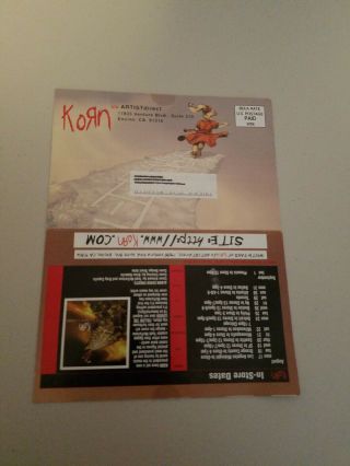 Rare Korn 1999 Follow The Leader Artist Direct Promo Flyer Plus Bonus