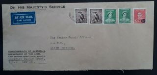 Rare 1942 Ohms Cover Alice Springs Cover Ties 5 Definitive Stamps