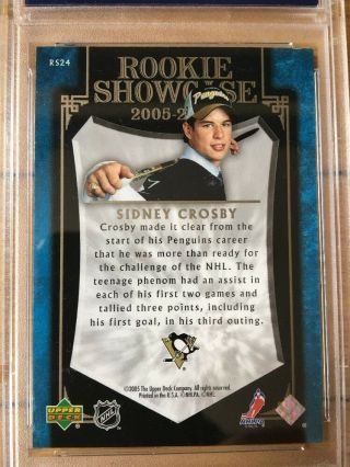 Rare 2005 Upper Deck Sidney Crosby ROOKIE SHOWCASE RC RS24 PSA 9 3