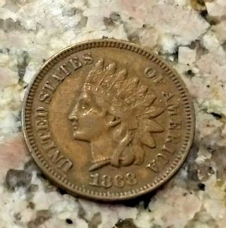RARE 1868 BROWN U.  S INDIAN HEAD PENNY CLEAR SHARP DATE DETAILS NO/RES 3
